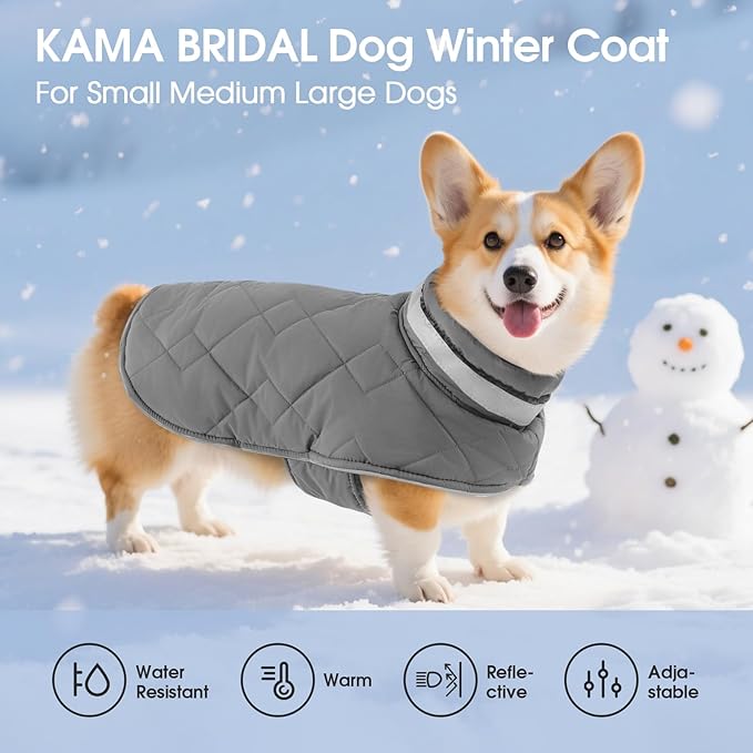 Dog Winter Coat Warm Padded Puppy Jacket Windproof Water Resistant Clothes for Small Medium Large Pets Christmas Sweater Outfit Vest(Grey, XS)