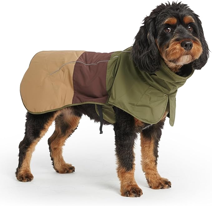 Spark Paws Dog Raincoat, Waterproof Windproof Rain Jacket, for Small Medium Large Extra Large Dogs, Reflective Breathable Full-Body Coverage Dry Suit - Green Brown Tan, 2XL