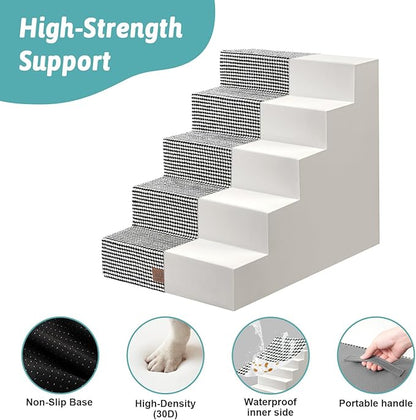 Dog Stairs for Small Dogs, 5 Tier Wider Pet Stairs for High Beds, 23.6" H Non-Slip Dog Steps for Old Cats, Puppies, Small Medium Dogs, 19.7x29.5x23.6 inch, White Black