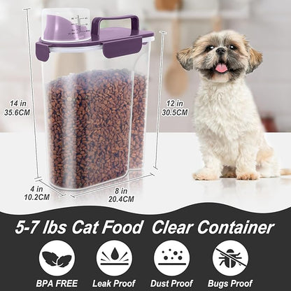 5Lbs/6Qt Airtight Pet Storage Container Translucent Body, Upgraded Large Nozzle With Handle Design For Cat Dog Bird Food and for Small Animal Kibble, Oatmeal, Rice, Flour, Brown Sugart-Purple