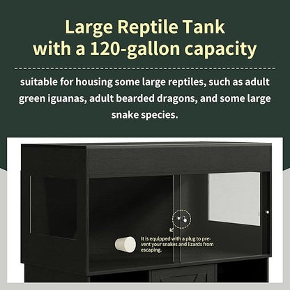 Herture 120 Gallon Reptile Tank with Stand, 4x2x2 Terrarium Enclosure for Bearded Dragons, Snakes, Lizards – Sliding Acrylic Doors, Mesh Top, Storage Cabinet, Built-in Power Outlet Black PX01RTB