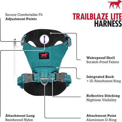 Tuff Pupper All-Day Wear Dog Harness | for Walking, Trail Running, Hiking | Front & Back Leash Clips | Reflective Trim | Easy On/Off Buckles | Lightweight Breathable | No Pull Design (XS, Teal)