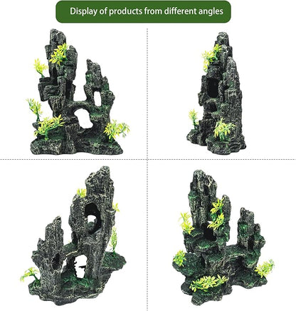 SiissaPeksid Aquarium Decor - Fish Tank Decorations with Mountain View Stone Ornament, Ideal for Betta, Snails, Turtle, Hiding, Climbing, Exploring, Landscaping, Aquascaping