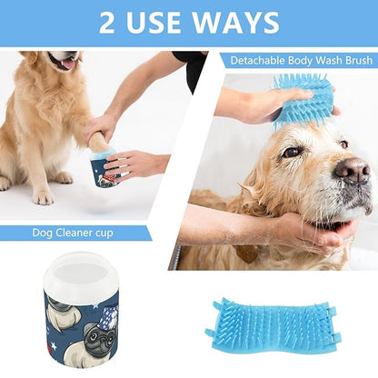 Dog Paw Cleaner Cups for Dogs Pet Foot Washer Paw Scrubber for Medium Small Dogs Cats Cleaning Cup Patriotic Cartoon Pug Dogs
