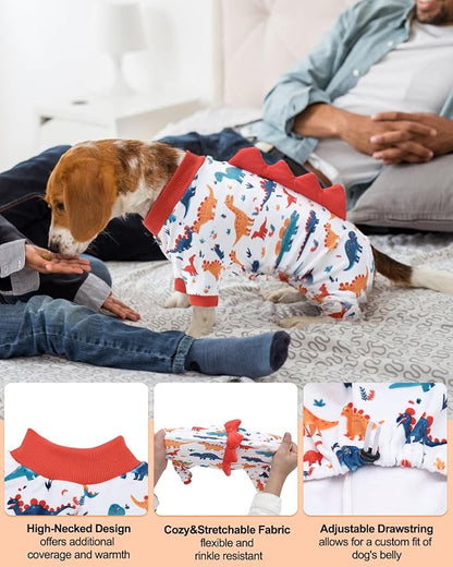 CuteBone Dinosaur Costume Dog Pajamas, Stretchy Spandex Crystal Velvet Sleepwear Coat for Small Dogs, Soft & Warm Pet Outfit Clothes for Cold Weather, Cozy Pullover Design COSP02M