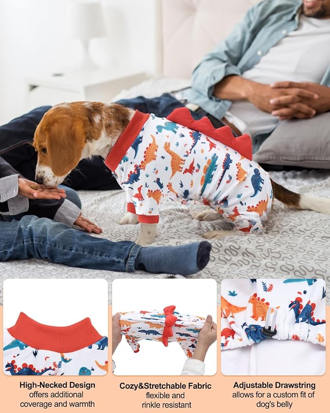 CuteBone Dinosaur Costume Dog Pajamas, Stretchy Spandex Crystal Velvet Sleepwear Coat for Small Dogs, Soft & Warm Pet Outfit Clothes for Cold Weather, Cozy Pullover Design COSP02XS