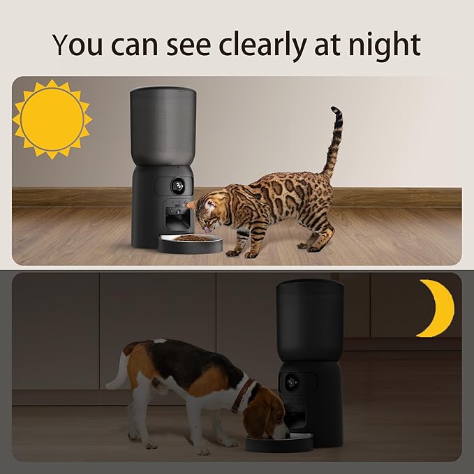 Smart Pet Feeder with 2K Dual Camera & AI Recognition, 6L Automatic Cat Dog Feeder with App Control, 2.4G/5G WiFi, Voice Message, Pet Interaction, Motion Tracking, No Clog, Dual Power, for Multi-Pet