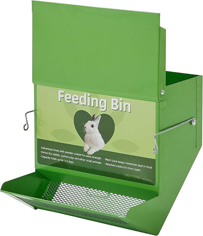 CounttyLivin Metal Small Animal Feeder with Lid, Heavy Duty, Large Capacity Food Dispenser, Great for Rabbits, Guinea Pigs, Chinchillas and Other Small Animals (7.4 inch, Green)