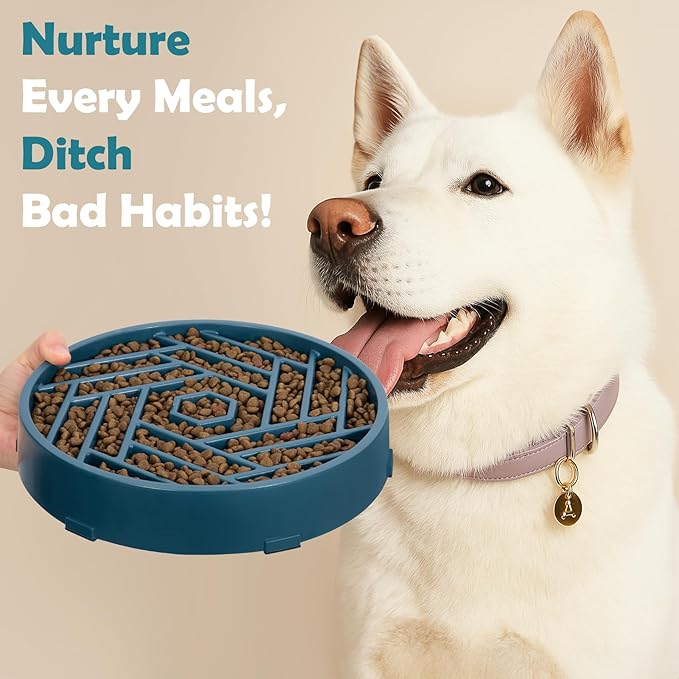 TOBYTO Slow Feeder Dog Bowls Large Medium Breed,Anti-Choking Slow Eating Dog Food Bowl,Non Slip Pet Slower Food Feeding Bowls Large Puzzle Slow Feeder Bloat Stop Maze Dog Dishes,Dark Blue