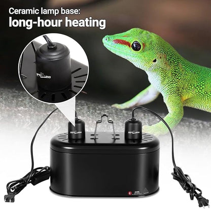 REPTI ZOO Dual Reptile Light Fixture for Reptile Dome UVB Lamp Fixture Dual Reptile Reflector Dome Lamp Cap Combo Integration Design Heat Lighting