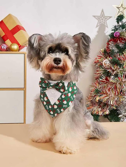 HDGDT Adjustable Plaid Christmas Dog Tuxedo Bandana with Bow Tie - Holiday Pet Outfit Costume for Dogs XS to XL