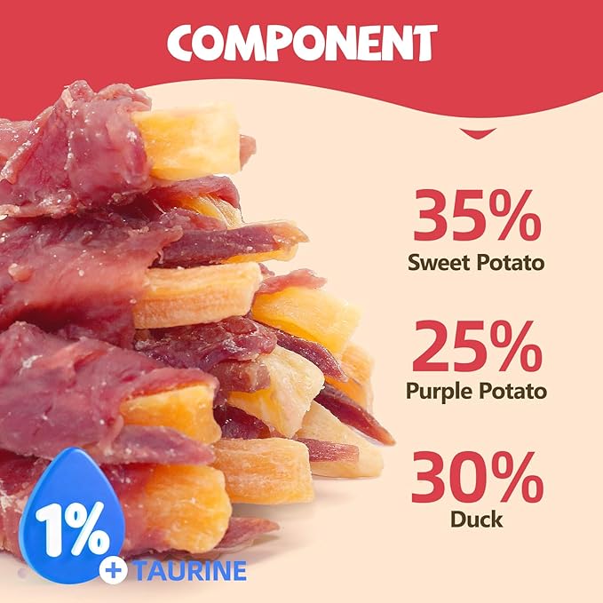 Dog Treats Duck Wrapped Yellow Purple Sweet Potato Chews for Dogs Jerky Dental Care Treats. High Protein Healthy Suitable for Small Medium and Large Dogs for Eating Training Rewards. 14.11 Oz