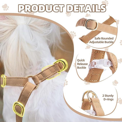 PUPTECK Dog Harness and Leash Set Small Sized, Step-in Cute Puppy Harness, Soft Lightweight Padded Vest, Escape Proof No Pull Pet Harnesses Easy for Walking, Khaki, XXS