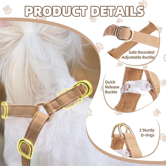 PUPTECK Dog Harness and Leash Set Small Sized, Step-in Cute Puppy Harness, Soft Lightweight Padded Vest, Escape Proof No Pull Pet Harnesses Easy for Walking, Khaki, S
