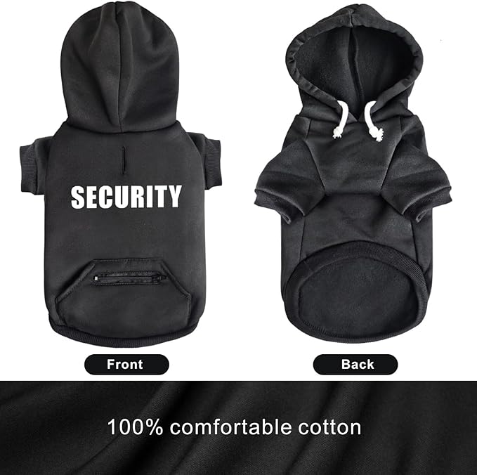 Dog Hoodie Security Glow-in-The-Dark Dog Sweater Sweatshirt Hooded Soft Brushed Fleece Winter Clothes with Dual Pocket Zip Puppy Hoodies for Small Medium Large Dogs Black XS