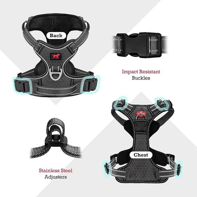 Tuff Pupper No Pull Easy Walk Dog Harness | Heavy Duty Pet Vest | Front & Back Leash Clips | Strong Safety Handle | Reflective Anti Pull Vest | Comfortable Padded Escape Proof Harness (Small, Black)