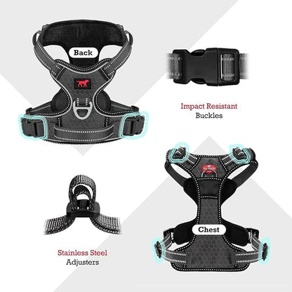 Tuff Pupper No Pull Easy Walk Dog Harness | Heavy Duty Pet Vest | Front & Back Leash Clips | Strong Safety Handle | Reflective Anti Pull Vest | Comfortable Padded Escape Proof Harness (Small, Black)