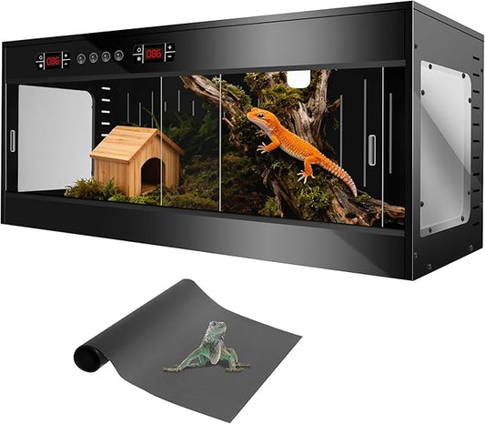 PVC Reptile Tank Enclosure-40 Gallon Intelligent Bearded Dragon Tank, Front Opening Reptile Terrarium 39x15.7x15.7 with Temperature Controller, Mat & Sliding Door Handle for Snake Lizard Gecko