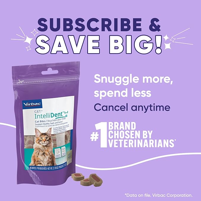 Virbac C.E.T. IntelliDent Cat Bites Dental Care Cat Treats for Healthy Teeth and Gums Fresh Breath Chicken Flavor 90 per Bag