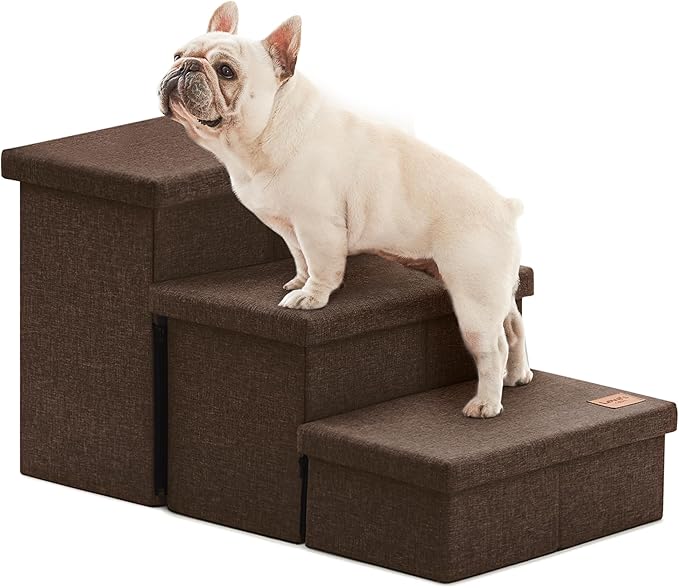 Love's cabin Dog Stairs for High Bed 18" H,Foldable Pet Stairs for Small Medium or Large Dogs Puppy with Storage for Bed or Couch,Cat Dog Steps Ramp with Zip up to 200 lbs(Coffee,3 Steps no Condo)