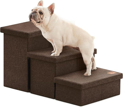 Love's cabin Dog Stairs for High Bed 18" H,Foldable Pet Stairs for Small Medium or Large Dogs Puppy with Storage for Bed or Couch,Cat Dog Steps Ramp with Zip up to 200 lbs(Coffee,3 Steps no Condo)