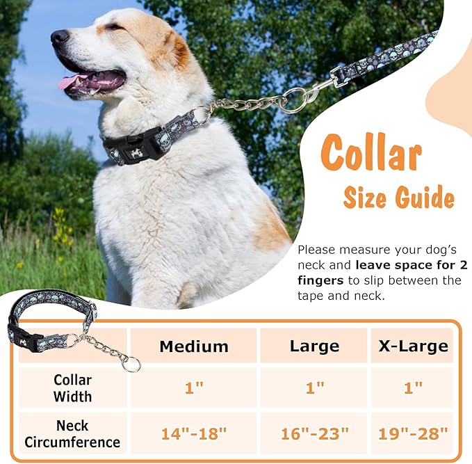 Green Reflective Martingale Dog Collar with Buckle- Night-Safe, Anti-Slip Training Collar Designed for Secure Walks - Large