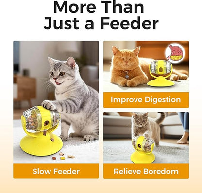 Cats Slow Feeder 4.6" High Cat & Dog Dry Food Dispenser Toy with Wine Barrel Spinner, Treat Dispenser for Boredom & Anxiety Relief, IQ Training for Small/Medium Pets (Yellow)