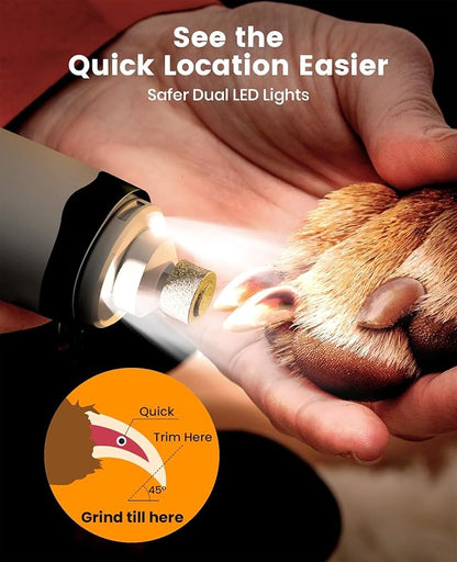 oneisall 2 in 1 Quiet Paw Trimmer and Dog Nail Grinder with LED Lights, 35dB Dog Paw Grooming Kit Rechargeable Cordless Pet Clipper