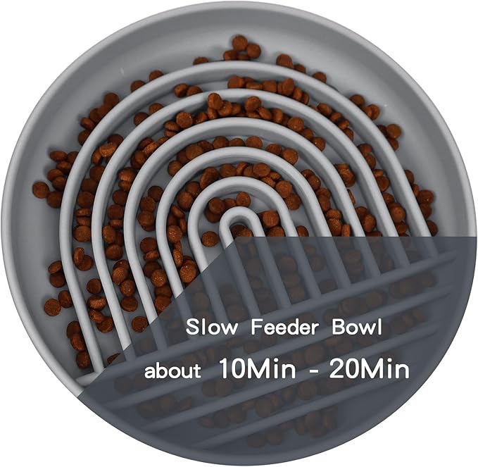 Slow Feeder Dog Bowls with Suction Cups, Silicone Puzzle Bowl for Slow Eating, Pets Slow Feeder Non-Slip Design Dishwasher Microwave Safe for Small Medium Dogs, Grey