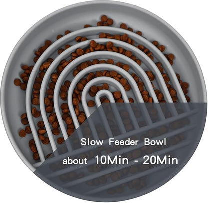 Slow Feeder Dog Bowls with Suction Cups, Silicone Puzzle Bowl for Slow Eating, Pets Slow Feeder Non-Slip Design Dishwasher Microwave Safe for Small Medium Dogs, Grey