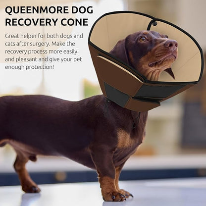 Queenmore Dog Cone XL, Soft Dog Cones for Large Dogs After Surgery, Cone for Dogs to Stop Licking, Elizabethan Collar for Pet, Alternative to Recovery Collar for Large Breeds, Brown XL