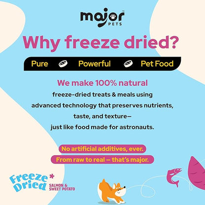 MAJOR PETS Freeze Dried Wild-Caught Salmon&Sweet Potato Dog Treats,Single Protein,All Natural,Rich in Omega-3,Healthy Training Treats or Meal Topper for All Dogs-2.5 Ounce (Pack of 1)