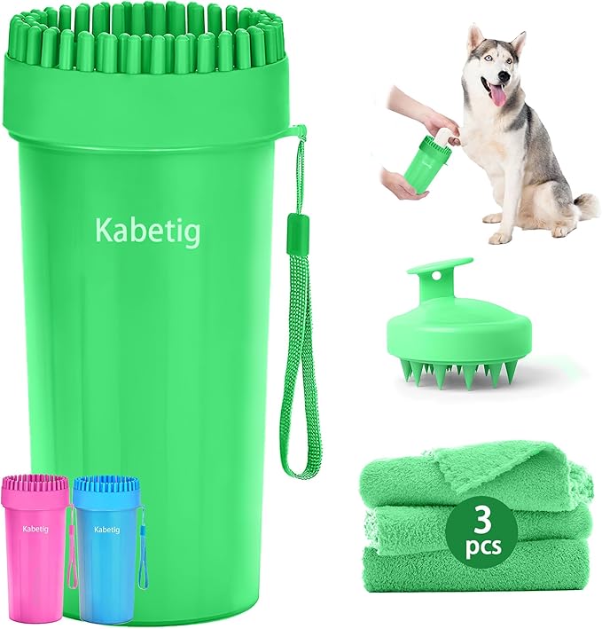 Dog Paw Cleaner & Washer for Large/Extra Large Breeds - Muddy Paws Easy Cleaning Cup for Big Dogs - Includes 3 Absorbent Towels(Green)