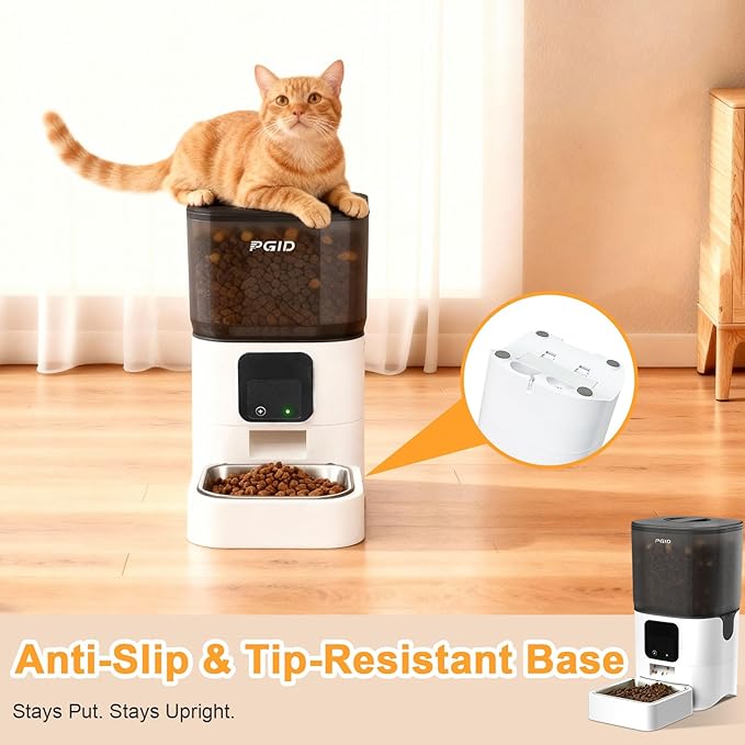 PGID Automatic Cat Feeder 6L,Timed Cat Feeders for Dry Food, 2.4G WiFi Pet Feeder with APP Control for Remote Feeding,Automatic Dog Food Dispenser with Alexa,1-10 Meals Per Day for Dog