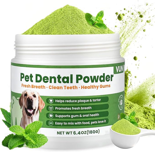 Dental Powder for Dogs Teeth Cleaning Powder Probiotic Dental Care Supplement for Pet Dog,with Brown Algae, Plaque Tartar Remover, Fresh Breath, Sensitive Stomach Support, No Brush