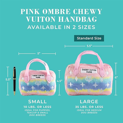 Haute Diggity Dog Pink Ombre Chewy Vuiton Handbag, Plush Designer Dog Toys with Interactive Squeaker, Stimulating Pet Enrichment, Machine-Washable & Safe Materials for All Breeds, Size Large