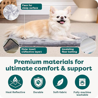 FurHaven ThermaNAP Self Warming Cat Mat, Dog Bed for Crates with Self-Warming Technology for Cozy Rest, Fully Machine Washable, Small, Plush Faux Fur, Gray
