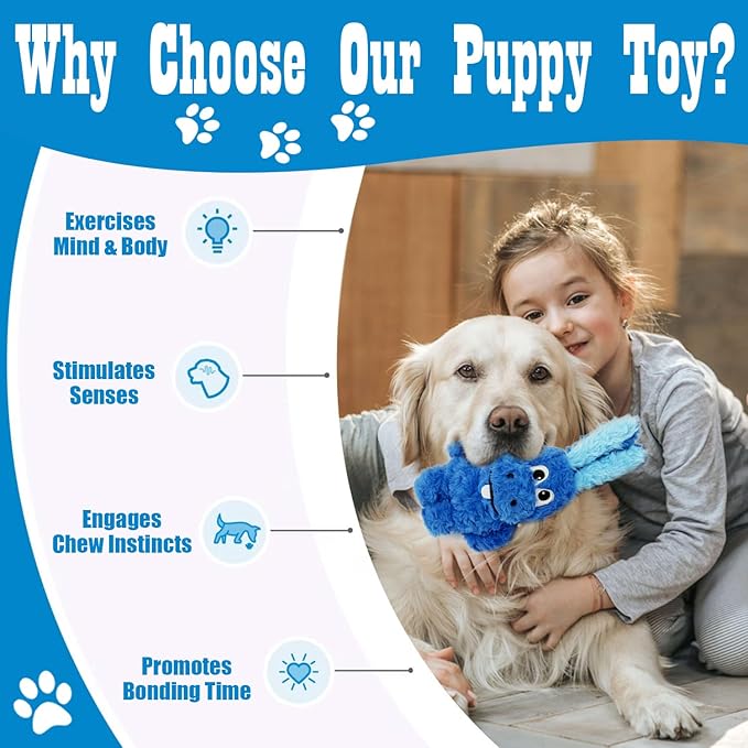 Donkey Squeaky Dog Toys to Keep Them Busy, Stuffed Plush Dog Toy Birthday Gift Crinkle Pet Puppy Tug Toy for Small Medium Large Dogs(Blue)