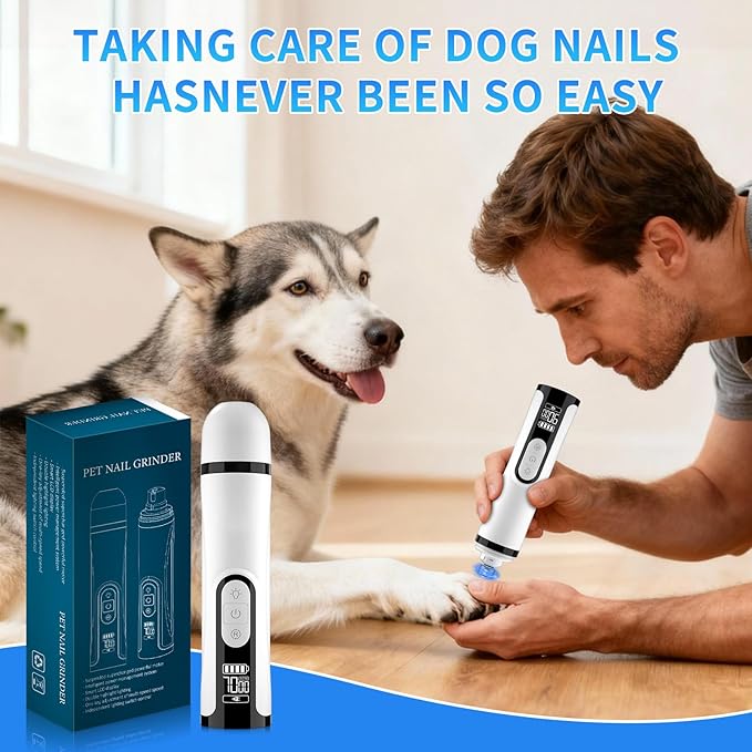2026 Upgraded Nail Grinder,3-Speed Powerful Electric Pet Nail Trimmer,Rechargeable USB Charging/2 LED Light/Grinding Wheels/Pet Silent Cat Claw Nail Grooming Supplies for Small and Large Dogs and Cats