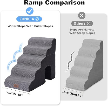 Dog Ramp for Large Dogs - 5 Steps 24" H Pet Stairs for High Bed with Tunnel 2 in 1 with Zippers Suitable, Indoor Cat Ladders with Non-Slip Bottom, Black