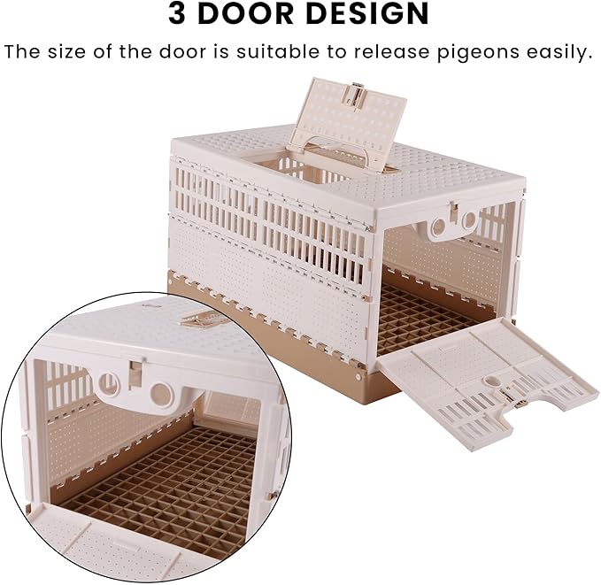 Plastic Foldable Pigeon Cage with Handle, Portable Bird Travel Carrier Cage Pigeon Cage Pairing Cage Pigeon Nest Box Easy to Clean for Training and Release Competition(M)(Three Doors)