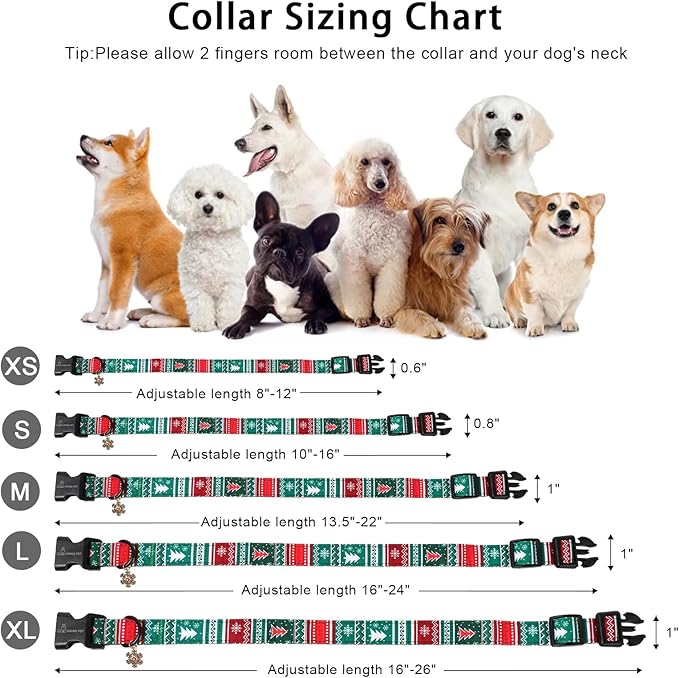 ARING PET Christmas Dog Collar, Cute Red Green Folk Cotton Pet Collars with Quick Release Buckle for Puppy Small Medium Large Boy Girl Dogs-XL