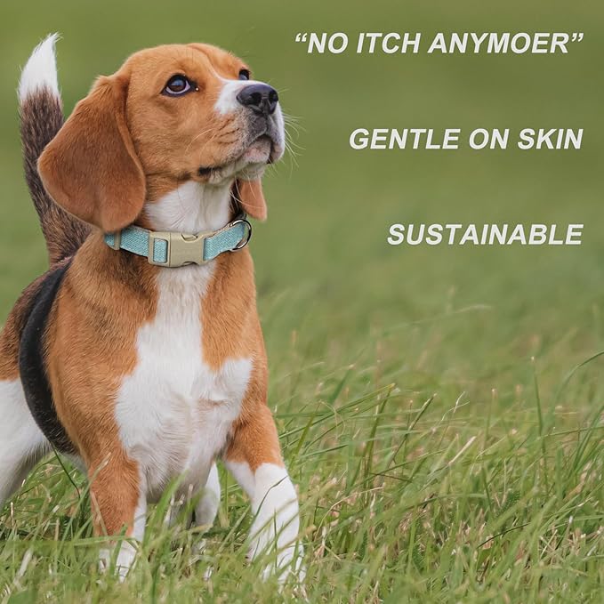 Plutus Pet Cotton Hemp Dog Collar and Leash Set, Adjustable Collar for Small, Medium, and Large Dogs, Heavy Duty and Soft on Skin, Light Blue, S