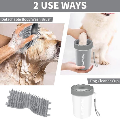 Professional 7 in 1 Dog Paw Cleaner for Dogs & Cats - Includes 1 Portable Paw Washer, 1 Bath Brush, 2 Dog Toothbrushes and 3 Absorbent Towels Note: Fits Paws 1.5 to 2.5 Inches Wide (Medium, Grey)
