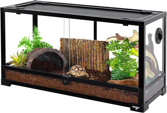 WACOOL TERRA Large Reptile Tank 25 Gallon, 360°Full Vision Glass Reptile Terrarium with Top Mesh Lid for Beaded Dragon Lizard Gecko Snake Hermit Crab Use, 30"(W) X 12"(D) X 16"（H）