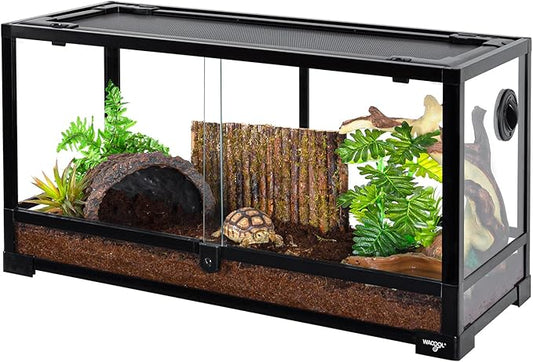 WACOOL TERRA Large Reptile Tank 25 Gallon, 360°Full Vision Glass Reptile Terrarium with Top Mesh Lid for Beaded Dragon Lizard Gecko Snake Hermit Crab Use, 30"(W) X 12"(D) X 16"（H）