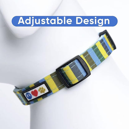 Pawtitas Pet Soft Adjustable Solid Color Nylon Puppy/Dog Collar Personalized Dog Collar Embroidered Customize w Pet Name & Phone Number Small Blue/Green/Yellow