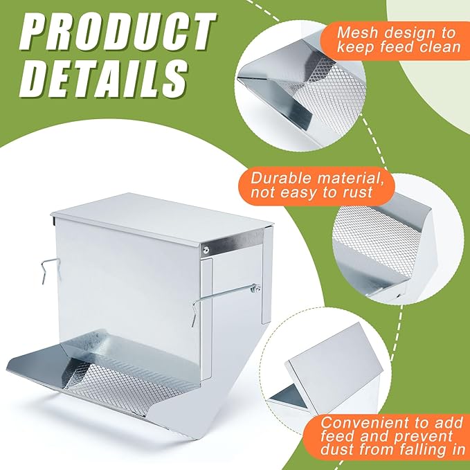 Maxcheck 4 Pcs Rabbit Feeder for Cages Small Animal Food Dispenser with Lid Metal Rabbit Feeders Outside for Guinea Pig (7.7 Inches,Silver)