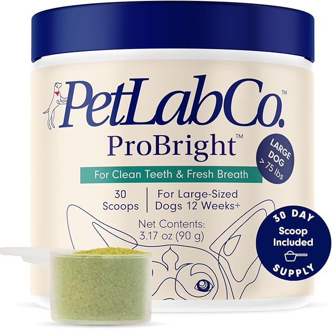 PetLab Co. ProBright Dental Powder - Dog Breath Freshener - Teeth Cleaning Made Easy – Targets Tartar & Bad Breath - Formulated for Large Dogs - Packaging May Vary