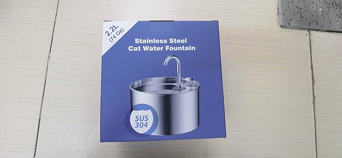 Cat Water Fountain Stainless Steel: Cat Fountain for Drinking - Pet Water Fountain for Cats Inside - 74oz/2.2L Quiet Cats Water Bowl Dispenser - Kitten Drinking Fountains - 6 Filters + 3 Sponges